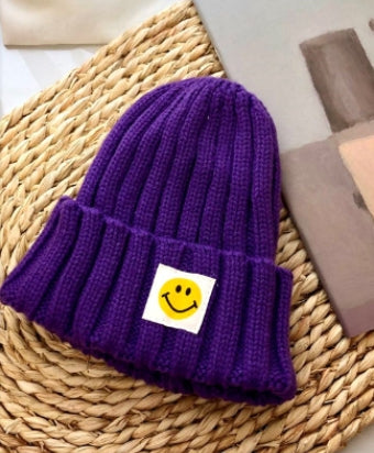 Baby Toddler Ribbed Knit Smile Face Beanie "LOVE SMILE"