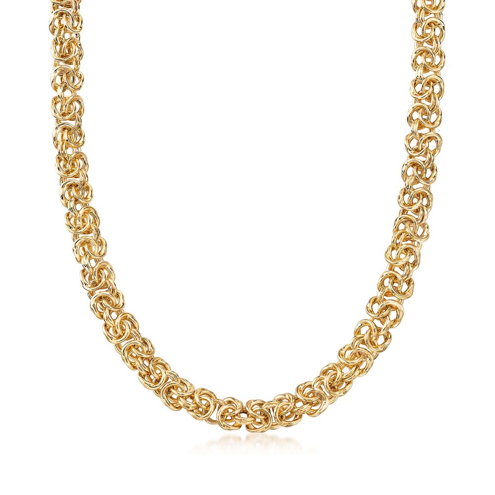 14K Gold Plating Classic Byzantine Thick Cut Chain Necklace- Two Options